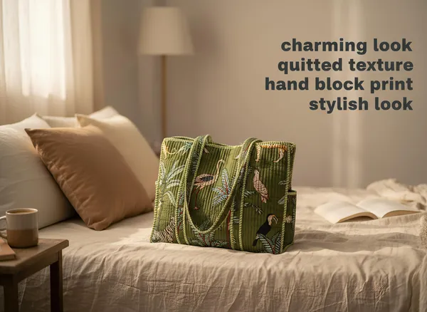 Green_Cotton_Premium_&_Elegant_Exotic_Animal_Print_Quilted_Tote_Bag_For_Women