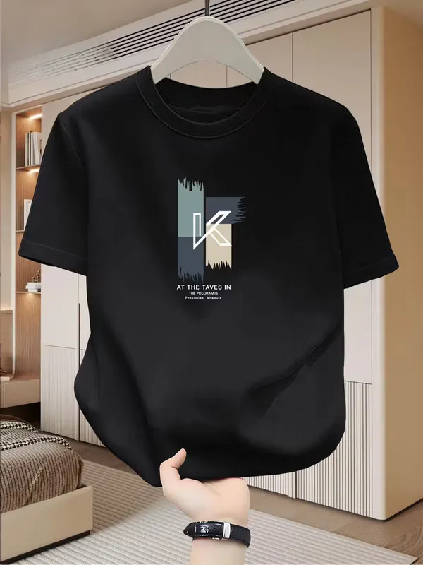 Men's_Black_Round_Neck_Cotton_T-Shirt_|_Trendy_Abstract_'K'_Graphic_Printed_Half_Sleeve_Tee_|_Casual_Urban_Streetwear_for_Boys_&_Men