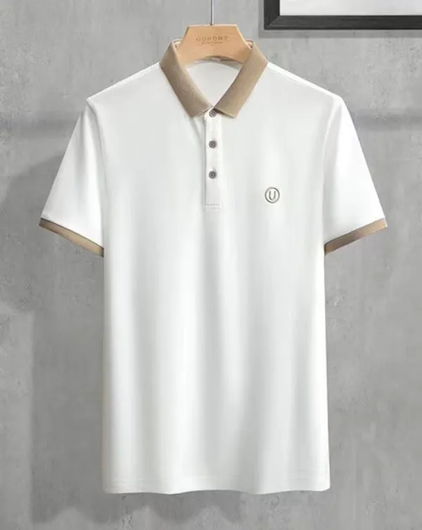 White_Premium_Cotton_Short_Sleeve_Polo_T-Shirt_For_Men