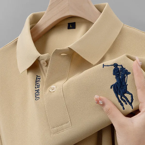 Beige_Premium_Knit_Short_Sleeve_Polo_T-Shirt_For_Men