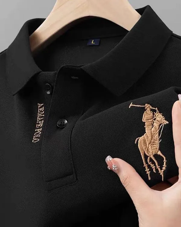 Black_Premium_Knit_Short_Sleeve_Polo_T-Shirt_For_Men