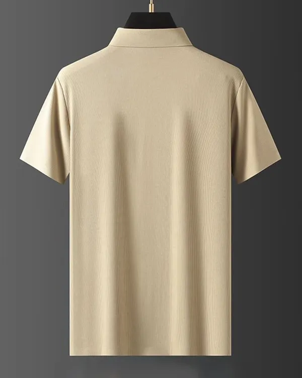 Beige_Premium_Knit_Short_Sleeve_Polo_T-Shirt_For_Men