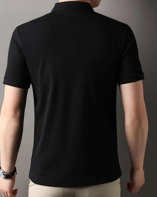 Black_Premium_Knit_Short_Sleeve_Polo_T-Shirt_For_Men