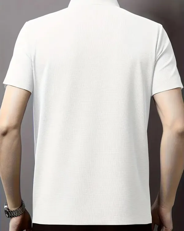 White_Premium_Knit_Short_Sleeve_Polo_T-Shirt_For_Men