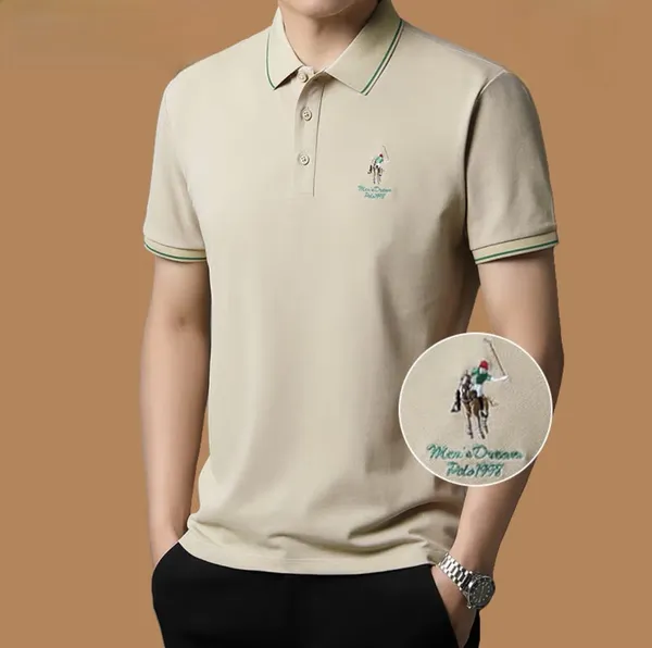 Beige_Premium_Cotton_Short_Sleeve_Polo_T-Shirt_For_Men