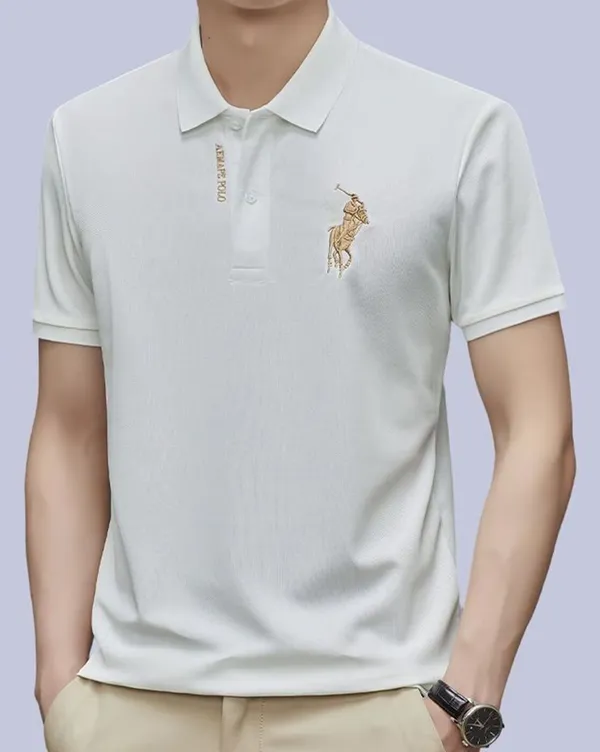 White_Premium_Knit_Short_Sleeve_Polo_T-Shirt_For_Men