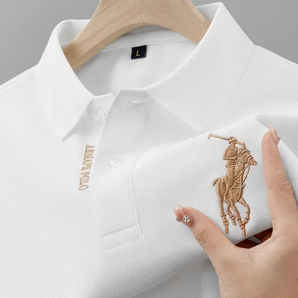 White_Premium_Knit_Short_Sleeve_Polo_T-Shirt_For_Men