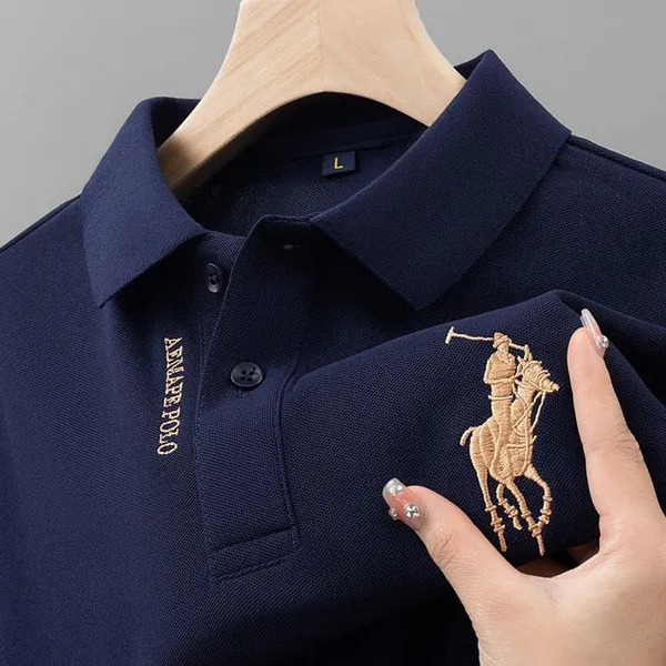 Navy_Blue_Premium_Knit_Short_Sleeve_Polo_T-Shirt_For_Men