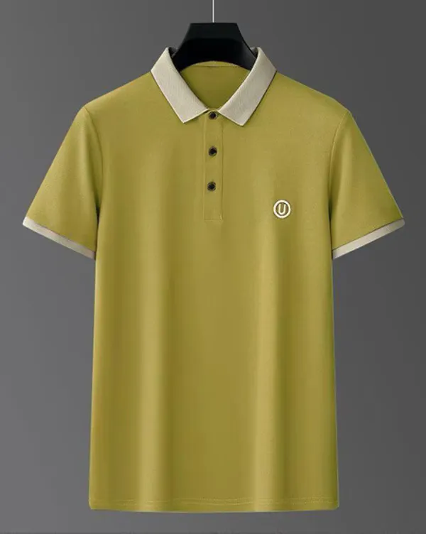 Light_Yellow_Premium_Cotton_Short_Sleeve_Polo_T-Shirt_For_Men