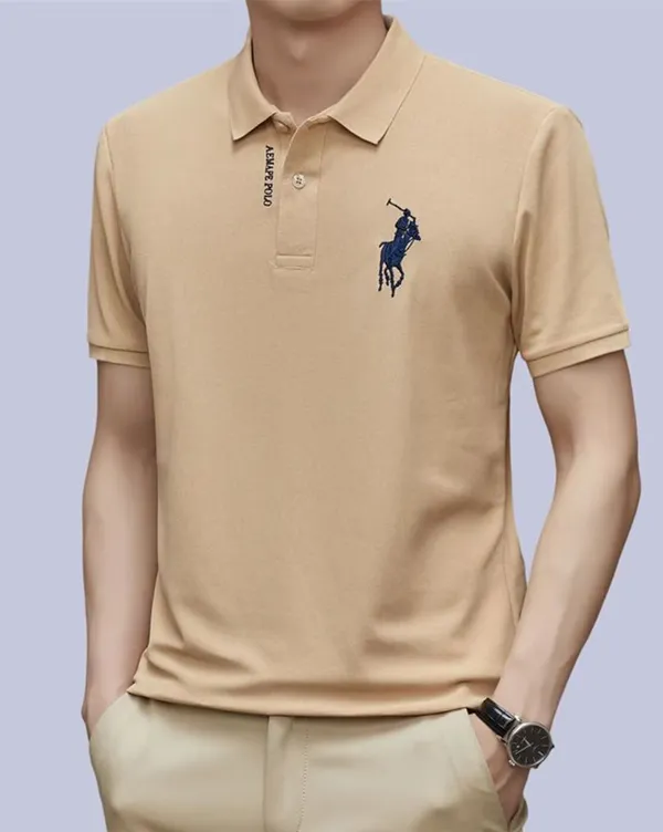 Beige_Premium_Knit_Short_Sleeve_Polo_T-Shirt_For_Men