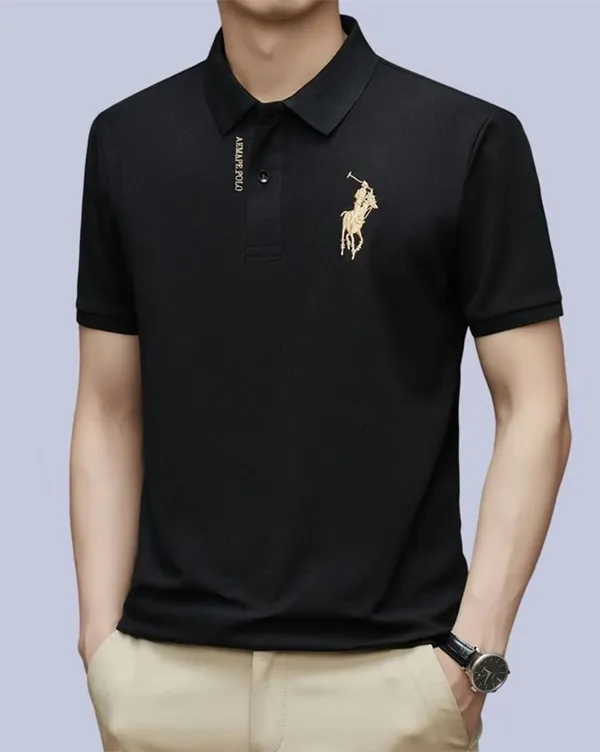 Black_Premium_Knit_Short_Sleeve_Polo_T-Shirt_For_Men