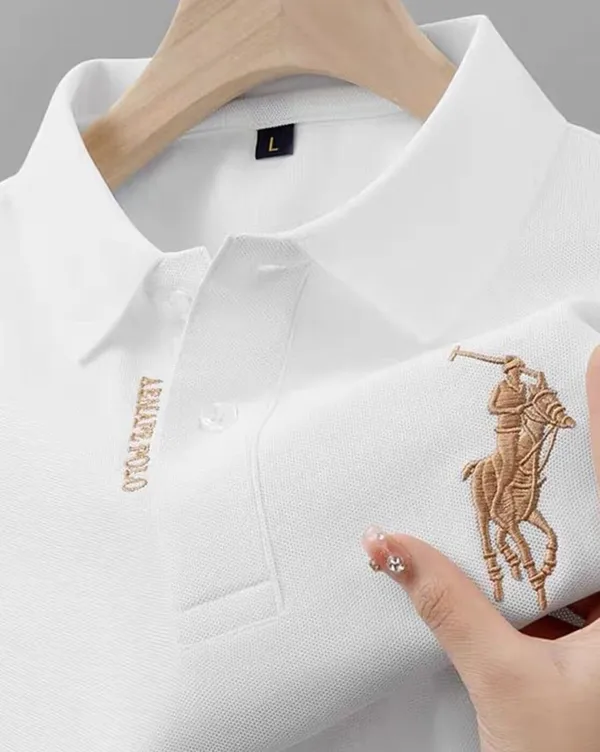 White_Premium_Knit_Short_Sleeve_Polo_T-Shirt_For_Men