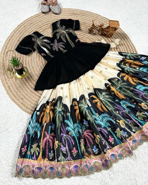 Black__Nayeri_Kids_Girls_Lehenga_Choli_Chinon_Silk_with_Embroidery_Siqunce_Work