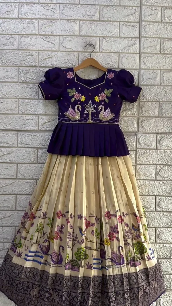 Blue_Chinon_Silk_With_Embroidery_Sequence_Work_With_Soft_Printed_Work_Lehenga_Choli_For_Girls