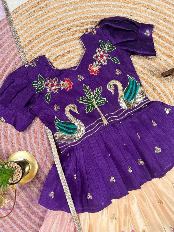 Blue_Chinon_Silk_With_Embroidery_Sequence_Work_With_Soft_Printed_Work_Lehenga_Choli_For_Girls