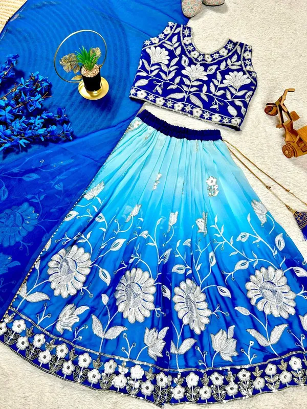 Blue_Blooming_Georgette_With_Embroidery_Sequence_Work_Lehenga_Choli_For_Girls