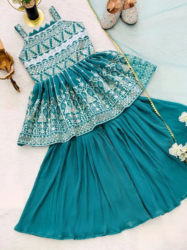 Teal_Green_Heavy_Faux_Georgette_Beautifully_Sequins_Embroidery_Work_Palazzo_sets_For_Girls
