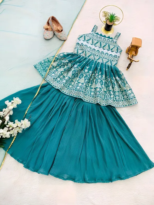 Teal_Green_Heavy_Faux_Georgette_Beautifully_Sequins_Embroidery_Work_Palazzo_sets_For_Girls