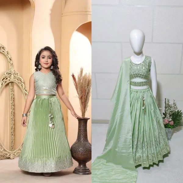 Green_Chinon_Silk_Lehenga_Choli_For_Girls