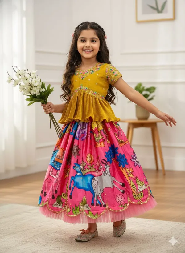 Yellow_Chinon_Silk_With_Sequins_Embroidery_Work_Lehenga_Choli_For_Girls