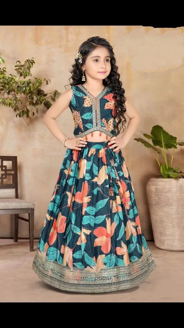 Multicolor_Flower_Print_Premium_Lehenga_For_Kids