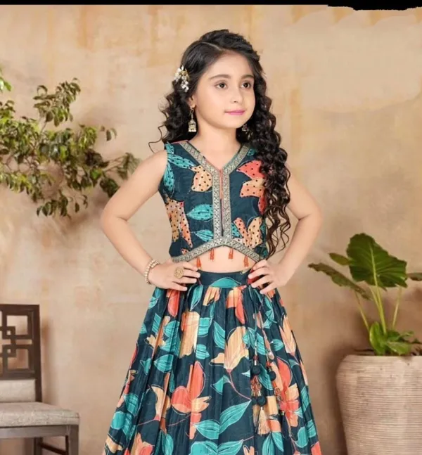 Multicolor_Flower_Print_Premium_Lehenga_For_Kids