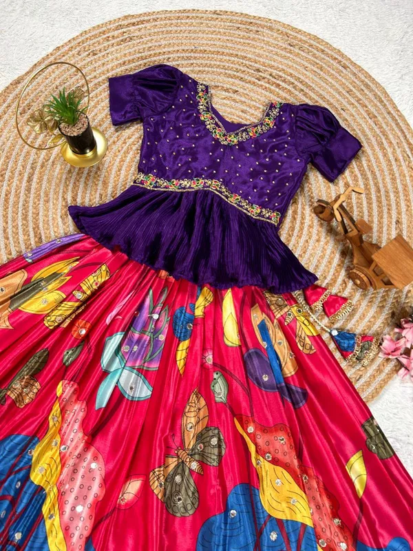 Maroon_Chinon_Silk_With_Hand_Minor_Work_Lehenga_Choli_For_Girls