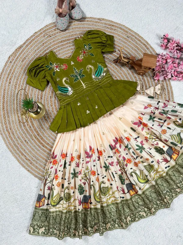 Green_Chinon_Silk_Lehenga_Choli_For_Girls