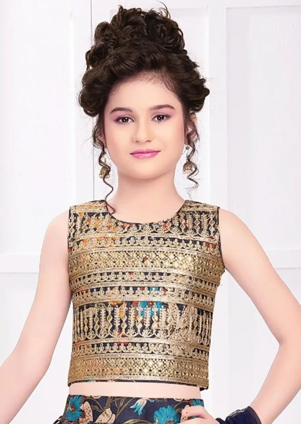 Gold_Black_Chinon_Silk_With_Beautiful_Digital_Print_&_Sequins_Embroidered_Work_Lehenga_Choli_For_Girls
