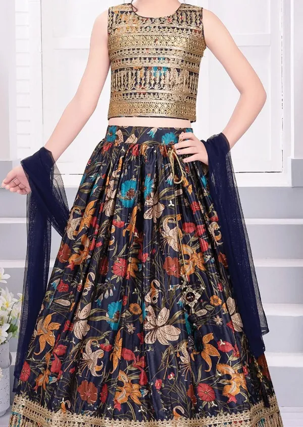 Gold_Black_Chinon_Silk_With_Beautiful_Digital_Print_&_Sequins_Embroidered_Work_Lehenga_Choli_For_Girls
