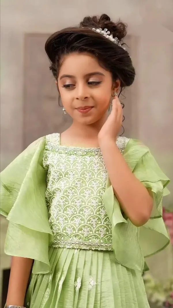 Pista_Chinon_Silk_Work_Embroidery_Work_Lehenga_Choli_For_Girls