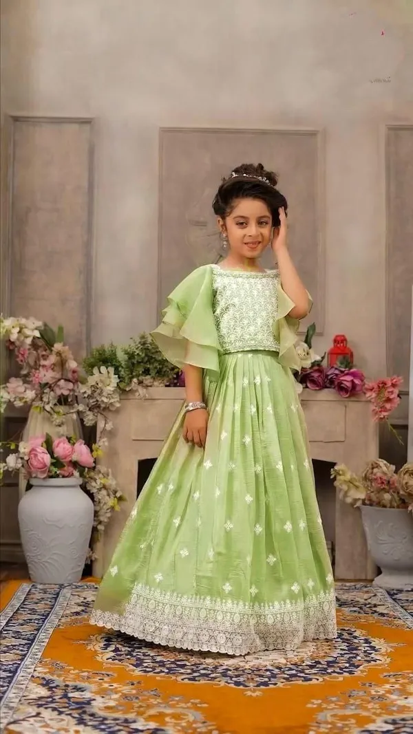 Pista_Chinon_Silk_Work_Embroidery_Work_Lehenga_Choli_For_Girls