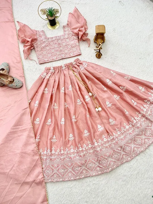 Cream_Chinon_Silk_Embroidery_Work_Lehenga_Choli_For_Girls