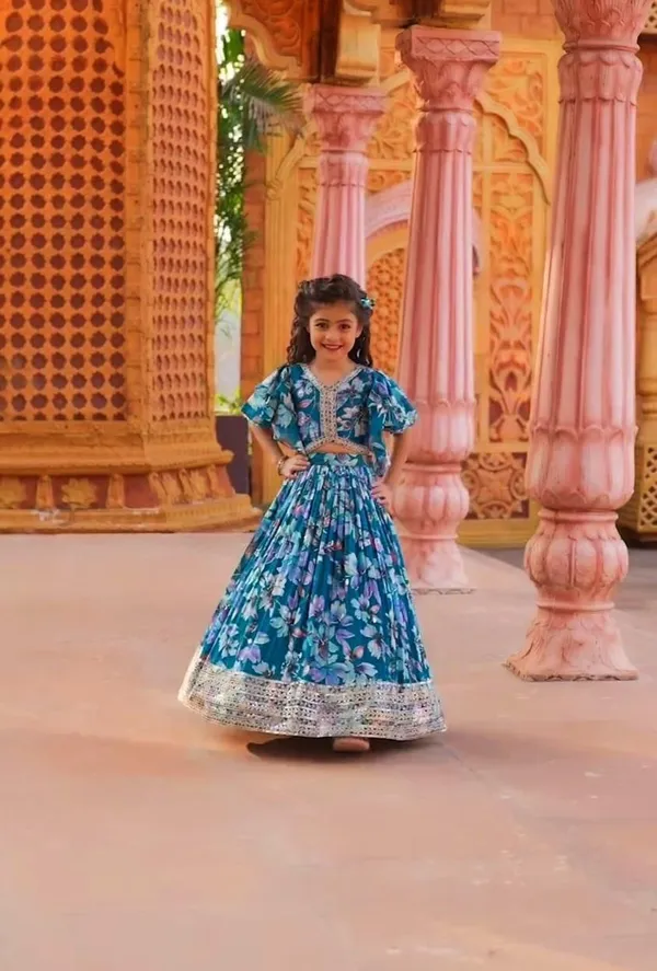 Blue_Faux_Georgette_With_Beautiful_Digital_Print_&_Sequins_Embroidered_Work_Lehenga_Choli_For_Girls