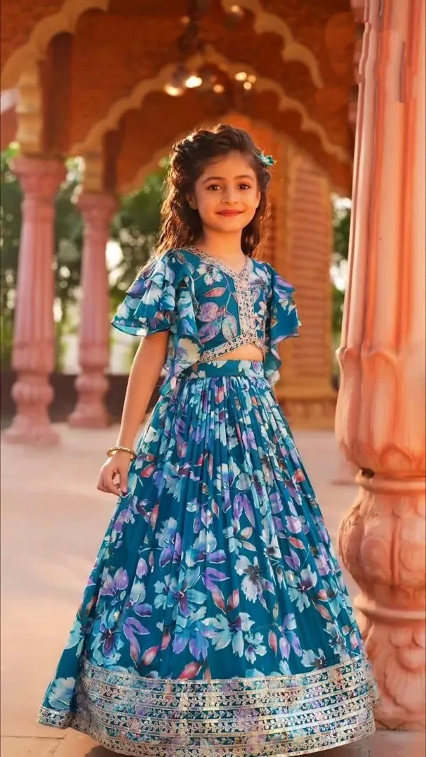 Blue_Faux_Georgette_With_Beautiful_Digital_Print_&_Sequins_Embroidered_Work_Lehenga_Choli_For_Girls