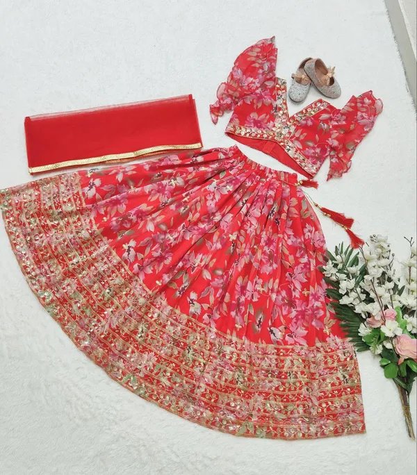 Red_Faux_Georgette_With_Beautiful_Digital_Print_&_Sequins_Embroidered_Work_Lehenga_Choli_For_Girls