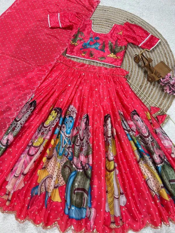 Red_Chinon_Silk_With_Beautiful_Digital_Print_Work_&_Side_Zipper_Lehenga_Choli_For_Girls