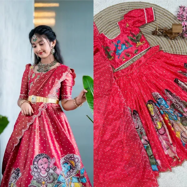 Red_Chinon_Silk_With_Beautiful_Digital_Print_Work_&_Side_Zipper_Lehenga_Choli_For_Girls