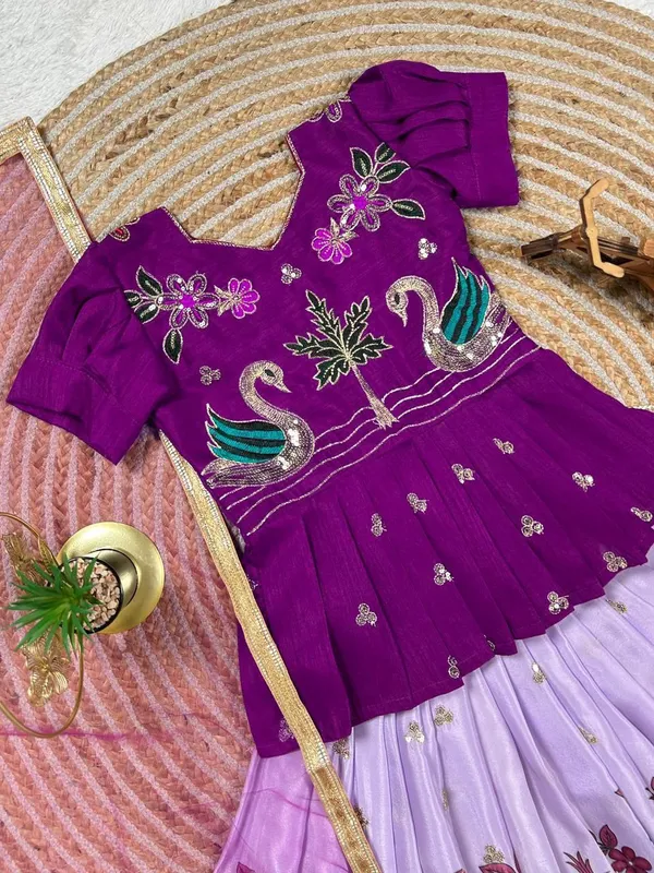 Purple_Chinon_Silk_With_Embroidery_Sequence_Work_With_Soft_Printed_Work_Lehenga_Choli_For_Girls