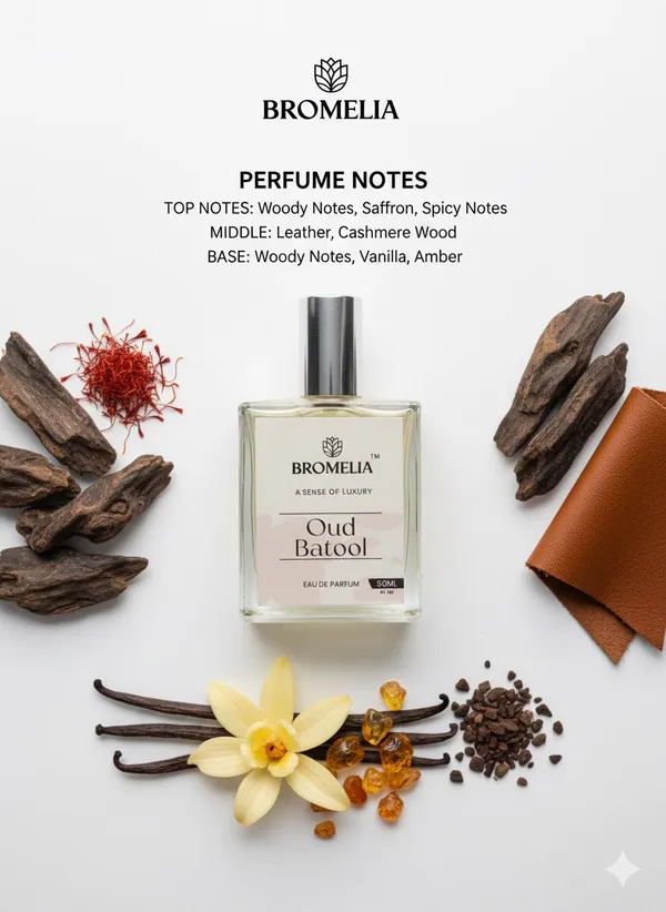 100%_Natural_Bromelia_Oud_Batool_Eau_De_Parfum_|Long-Lasting_Oriental_Woody_Perfume_|_Saffron,_Spicy_Notes,_Leather_&_Cashmere_Wood_|_Vanilla,_Amber_&_Oud_Accord_|_50_Ml