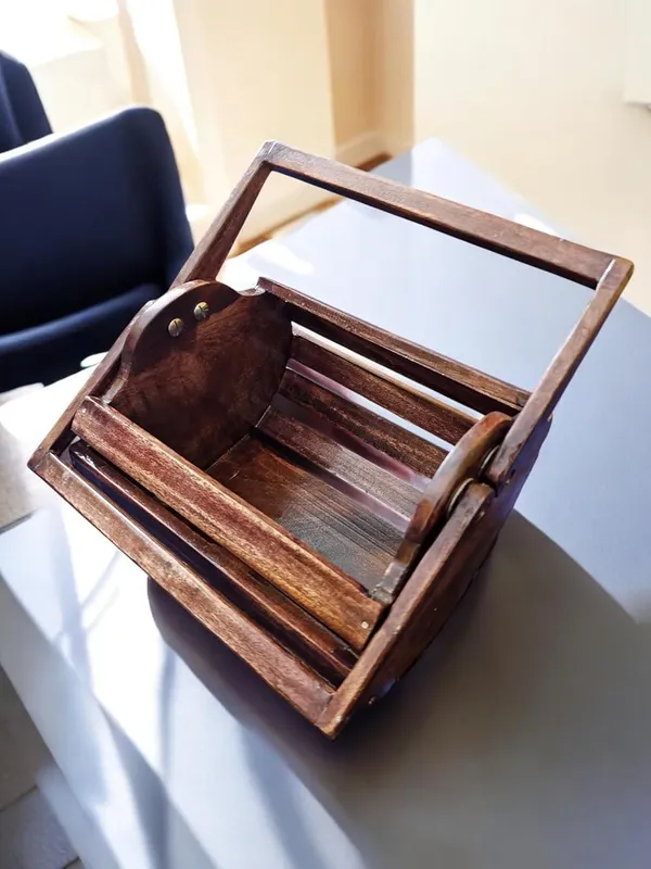 Brown_Rustic_Wooden_Fruit_And_Vegetable_Storage_Basket,_Slatted_Design,_Tabletop