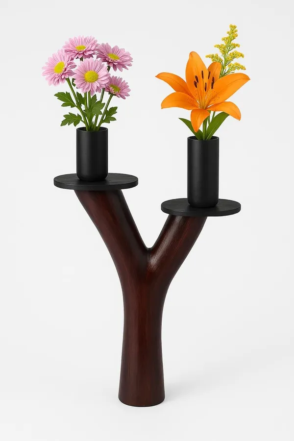 Light_Brown_&_Dark_Brown_Handcrafted_Jackfruit_Wood_Twin_Flower_Vase_Stand_|_Y-Shaped_Solid_Wood_Pedestal_|_Home,_Pooja_&_Living_Room_Decor_|_Eco-Friendly_Wooden_Decor_Stand_(5.6_Kg,_60_Cm_Height)