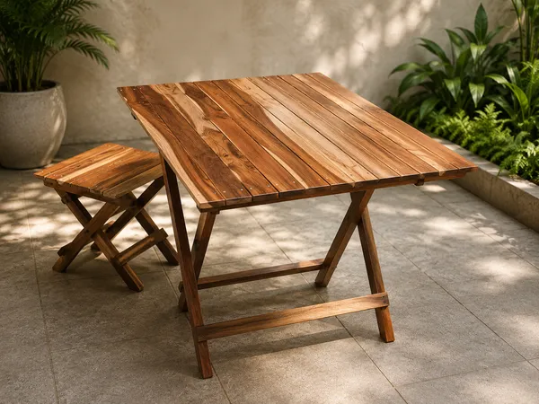 Teak_Wood_Folding_Table_with_2_Folding_Stools_Set