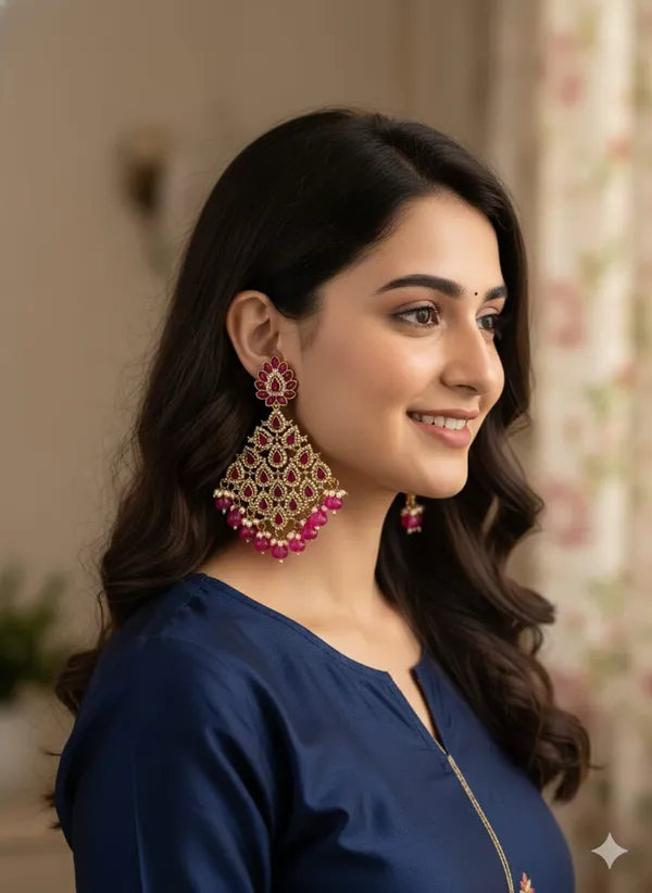 Gold-Plated_Traditional_Kundan_&_Fuchsia_Stone_Chandelier_Dangle_Earrings_For_Women