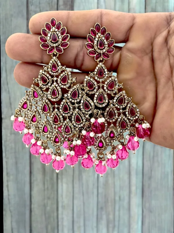 Gold-Plated_Traditional_Kundan_&_Fuchsia_Stone_Chandelier_Dangle_Earrings_For_Women