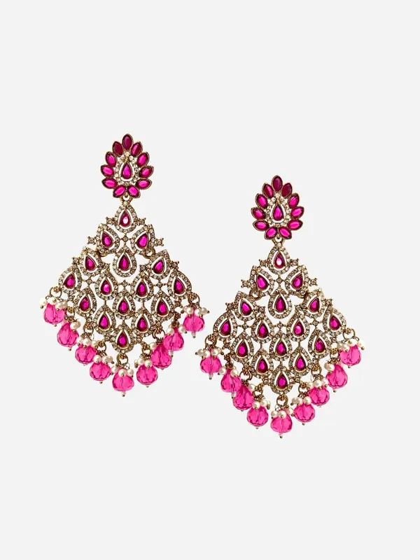 Gold-Plated_Traditional_Kundan_&_Fuchsia_Stone_Chandelier_Dangle_Earrings_For_Women