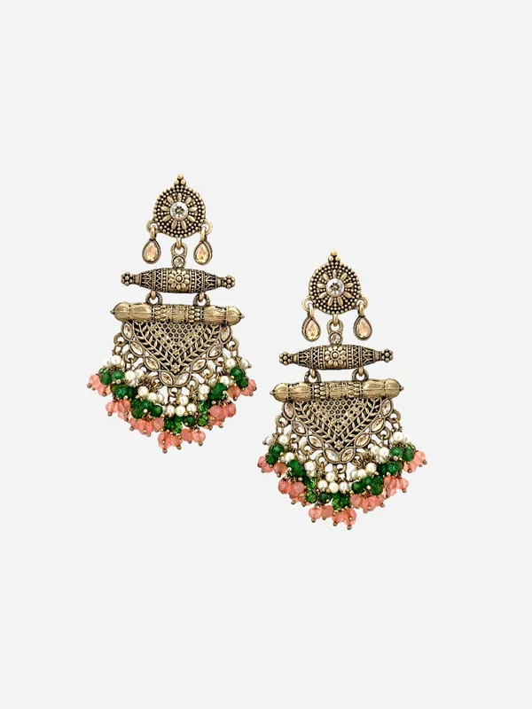 Peach_Brass_Matt_Toned_Metal_Work_With_Stone_And_Beaded_Long_Earring_For_Women_And_Girls