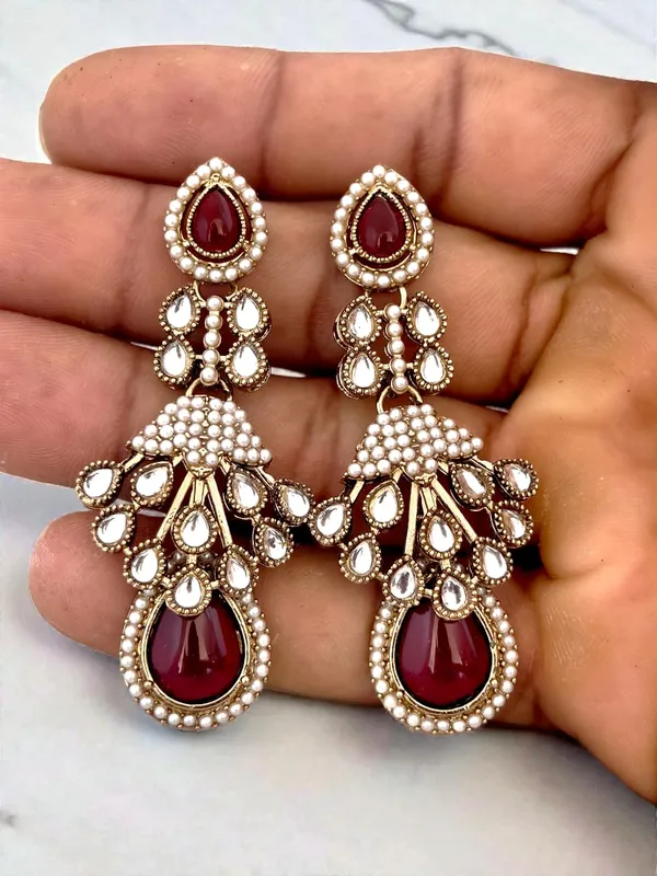 Maroon_Kundan_Pearl_Drop_Earrings