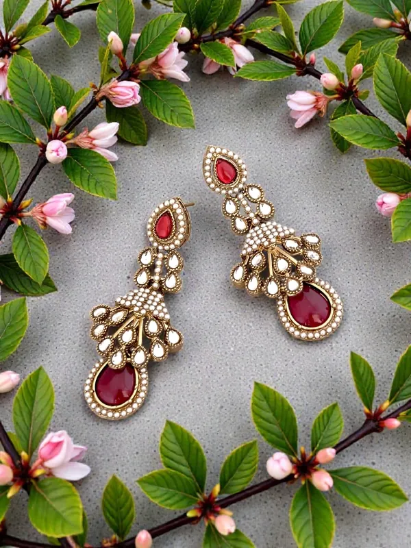 Maroon_Kundan_Pearl_Drop_Earrings