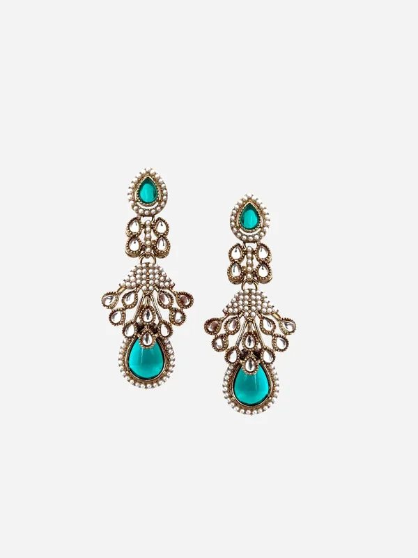 Rama_color_Kundan_Pearl_Drop_Earrings